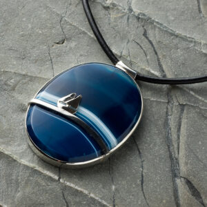 Blue agate necklace with silver boat