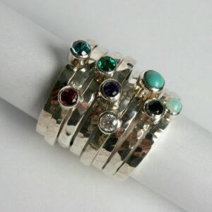 Stone set silver stacker rings