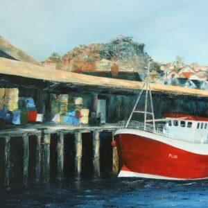 Newlyn fishing harbour, Cornwall. Original oil painting by Jan Rogers