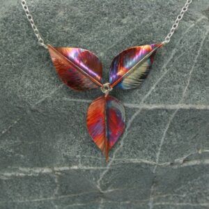 Silver and copper leaf necklace with flame patina