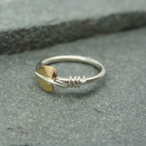 Silver and brass leaf ring