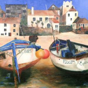 St Ives harbour boats. Cornwall. Original oil painting by Jan Rogers