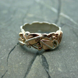 Silver and copper leaf ring with silver detail