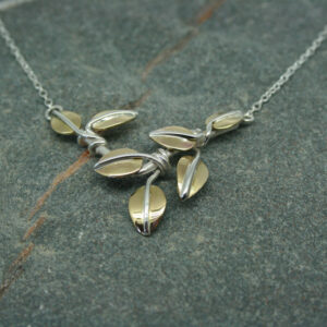 Silver and brass leaf necklace