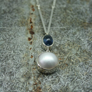 Sapphire and pearl set silver necklace