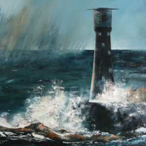 Wolf rock lighthouse, Cornwall. Original oil painting by Jan Rogers