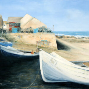 Fishing boats in Sennen, Cornwall. Original oil painting by Jan Rogers