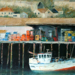 Newlyn fishing harbour, Cornwall. Original oil painting by Jan Rogers